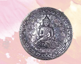 runder Räucherstäbchenhalter aus Metall, Ø ca. 10 cm, Motive: Ohm, Baum des Lebens, Buddha