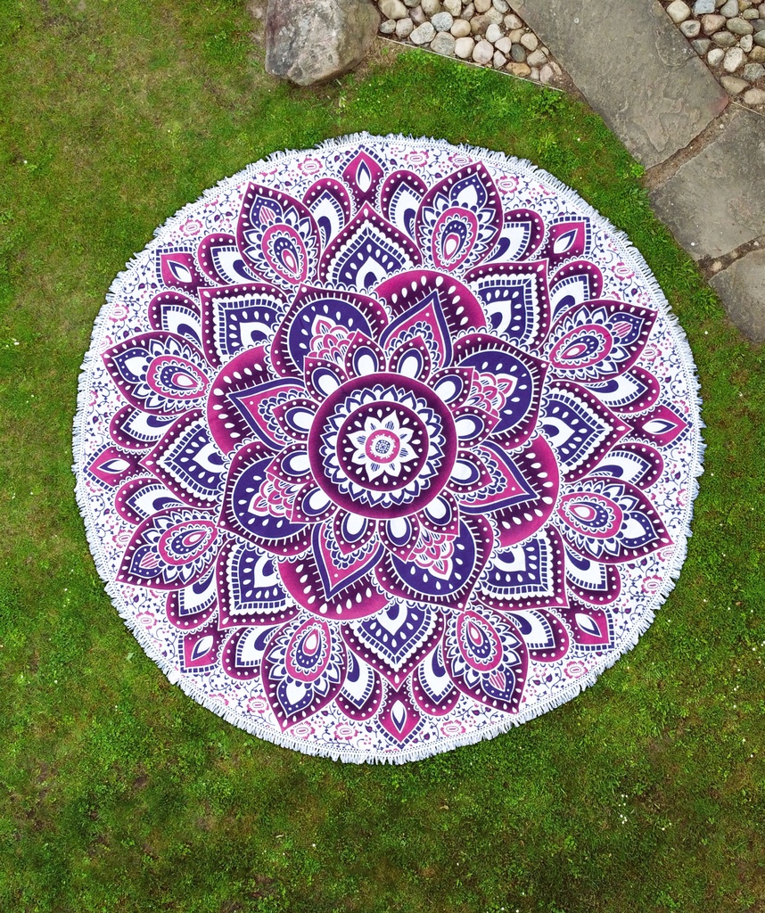 Rundes Mandala Tuch Lotus Blüte rosa lila