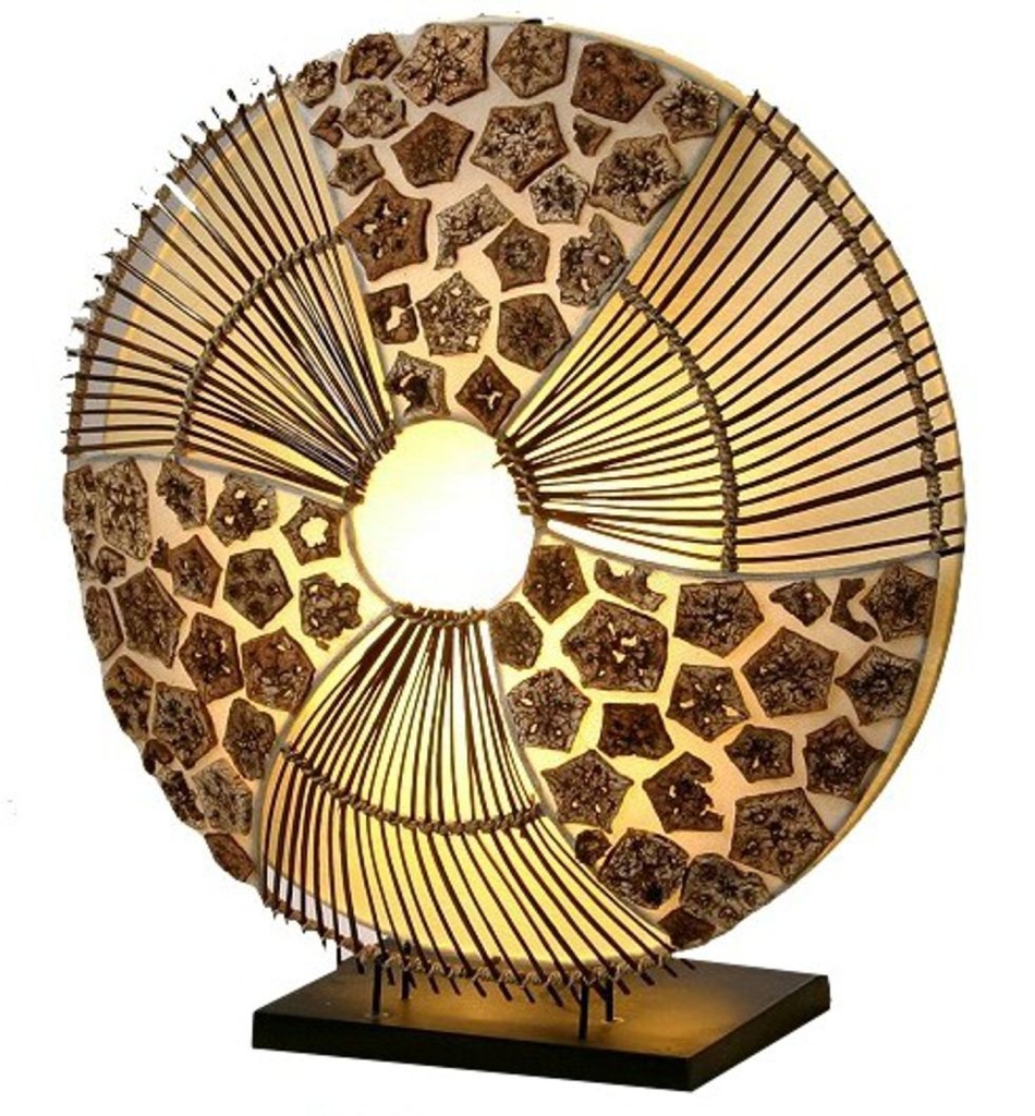 Tischlampe / Tischleuchte, in Bali handgemacht aus Naturmaterial, Rattan - Modell Olivea - 40x35x16 cm