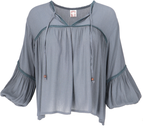 Luftige Boho Bluse mit Spitze, Maxibluse mit langen Ärmeln - helles olivgrün (Kopie)