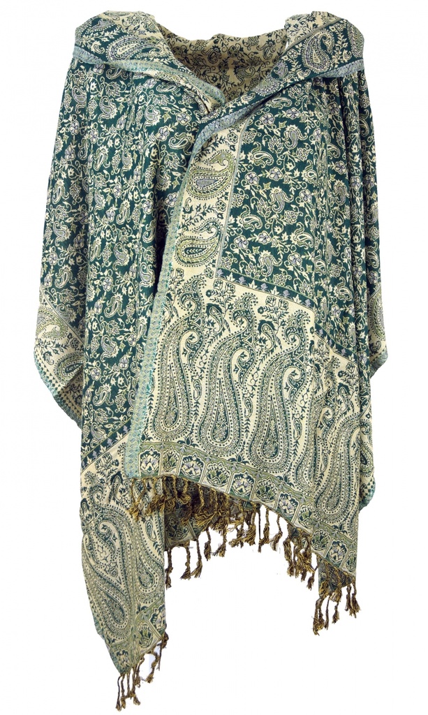 Indischer Pashmina Schal, Schultertuch, Stola mit Paisley Muster - tannengrün - 200x70 cm