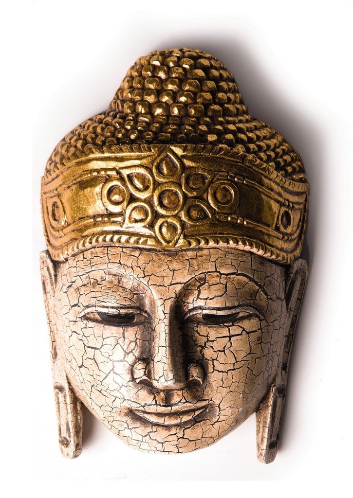 Buddha-Maske cracked, weiß gekälkt, gold, T 13 cm, B 20 cm, H 32 cm