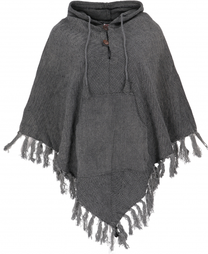 Einfarbiger Poncho Boho chic, Andenponcho aus Baumwolle - anthrazit 