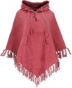 Einfarbiger Poncho Boho chic, Andenponcho aus Baumwolle - rot 