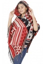 Ethno, Hippie Poncho mit langer Zipfelkapuze - rot/beige 