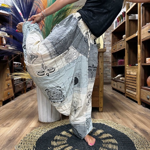 Yoga- und Festivalhose – Aladdin Himalayan Print auf Grau