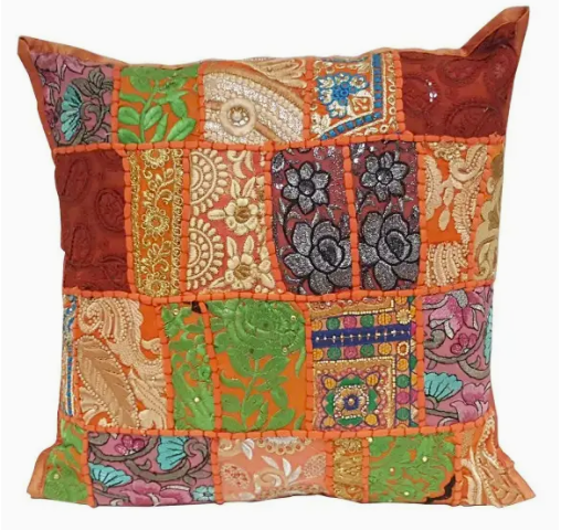 Patchwork Kissen Mar 40x40 cm mit Füllung | Boho Zierkissen | Orange