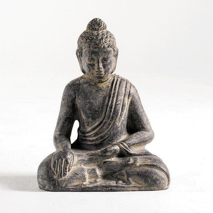 Sitzender 'Buddha' aus Ton grau, L 15 cm, B 23 cm, H 31 cm Aus Java