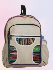 Hanf-Rucksack mit bunten Einsätzen 37x44cm