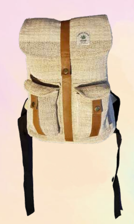 Hanf-Rucksack Natur mit Lederstreifen 40x33cm