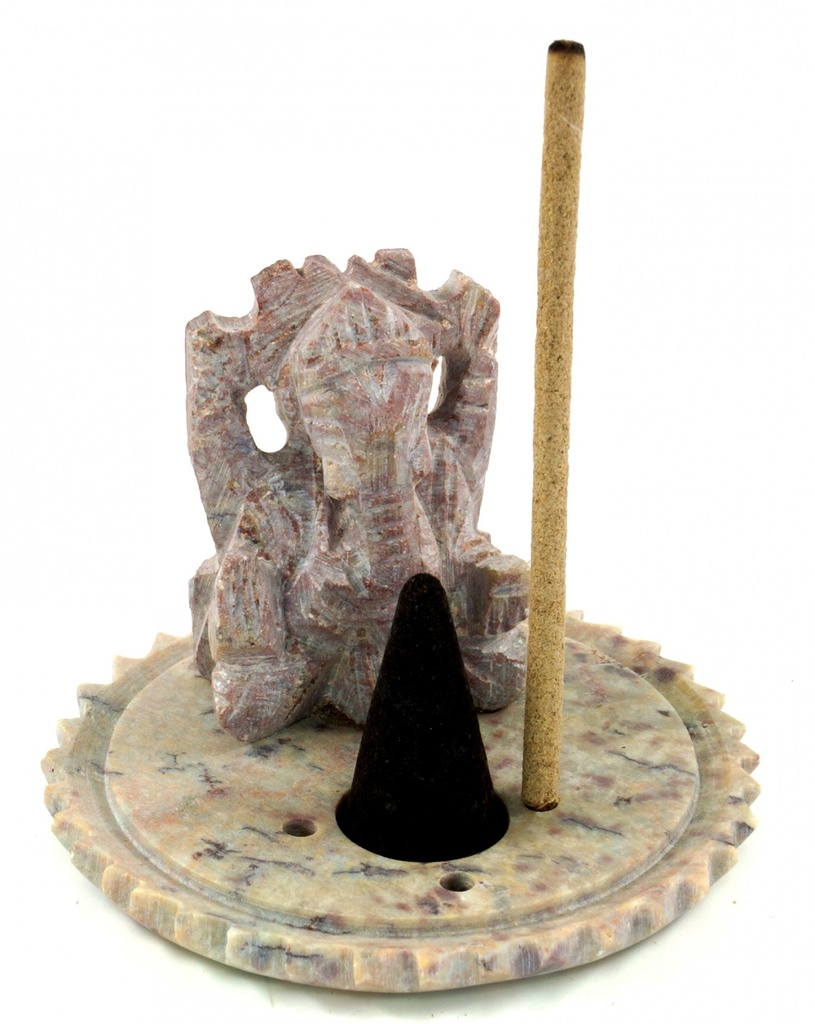 Speckstein Räucherstäbchenhalter - Ganesha - 5x6x6 cm Ø6 cm