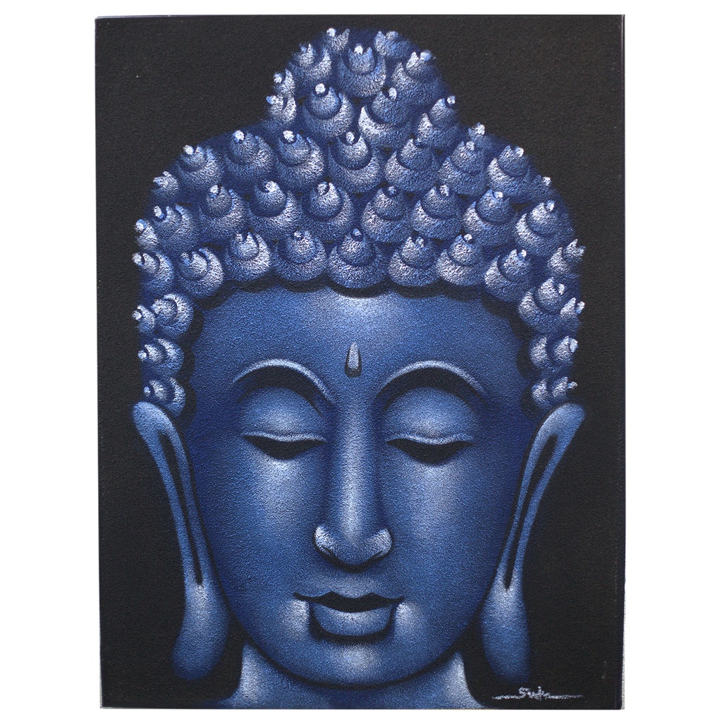 Buddha Gemälde - Blau - Sand-Finish 80x60x3cm