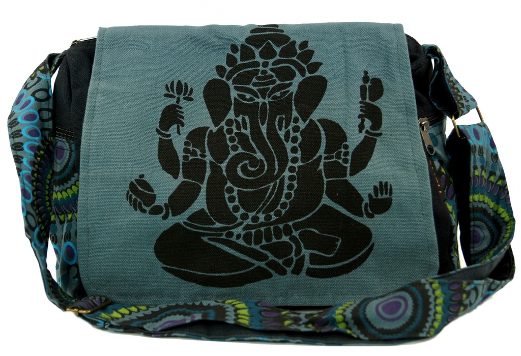 Schultertasche, Hippie Tasche, Goa Tasche Ganesha - grau - 23x28x12 cm