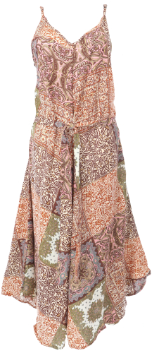 Boho Jumpsuit mit Patchwork Print, Sommer Overall, Hosenkleid - rosa/braun