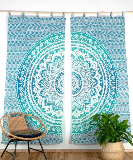 [P0010017] Vorhang Ombre Mandala türkis Breite 210cm x Höhe 220cm + Schlaufe 10cm