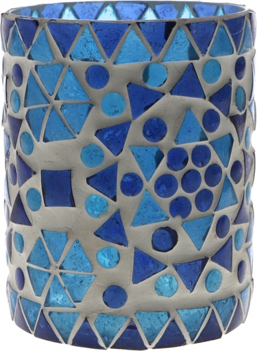 [G49373] Glas Windlicht, Glas blau - 10x8x8 cm