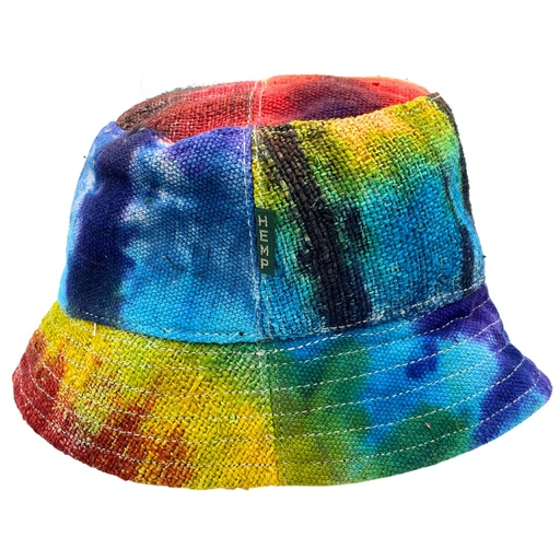 [HempH-04] Geflickter Boho-Festivalhut aus Hanf und Baumwolle – Tie Dye