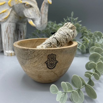 [rbowl-03] Räucher- und Ritualopferschale aus Holz - Hamsa - 12x7cm