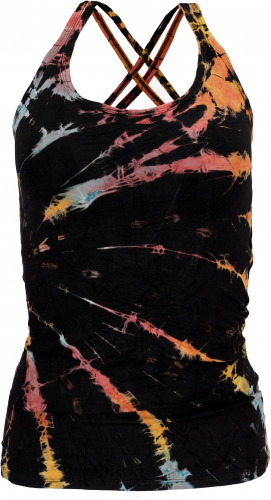 [38498] Sommerliches Batik Yoga Top, Unikat Tie Dye Top - schwarz - 