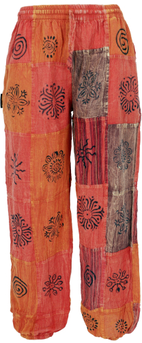 [47947_2 ] Aladinhose, Patchwork, Unikat Pluderhose, Boho Hose - orange Größe L/XL - 