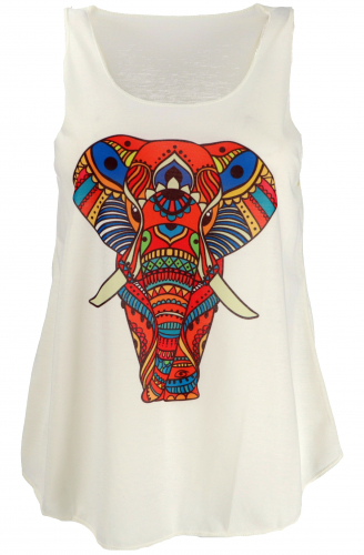 [41603] Tanktop mit farbigem Ethnodruck - creme / Elefant