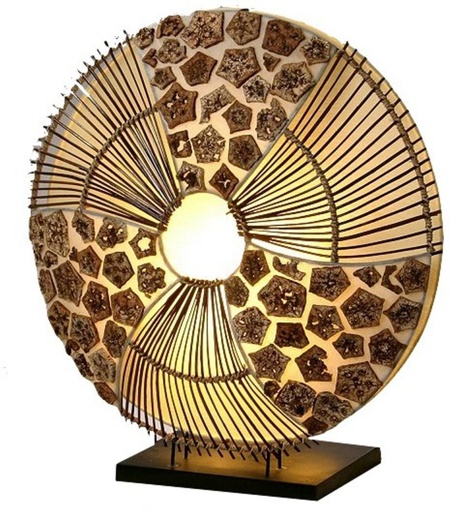 [20934] Tischlampe / Tischleuchte, in Bali handgemacht aus Naturmaterial, Rattan - Modell Olivea - 40x35x16 cm