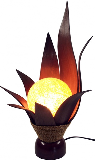 [20731] Palmenblatt Lotus Tischlampe / Tischleuchte, in Bali handgemacht aus Naturmaterial, Palmholz - Modell Orania - 50x30x25 cm