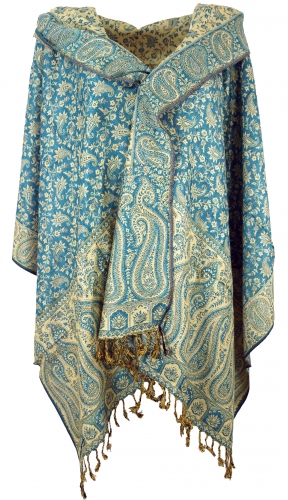 [G39799] Indischer Pashmina Schal, Schultertuch, Stola mit Paisley Muster - petrol - 200x70 cm