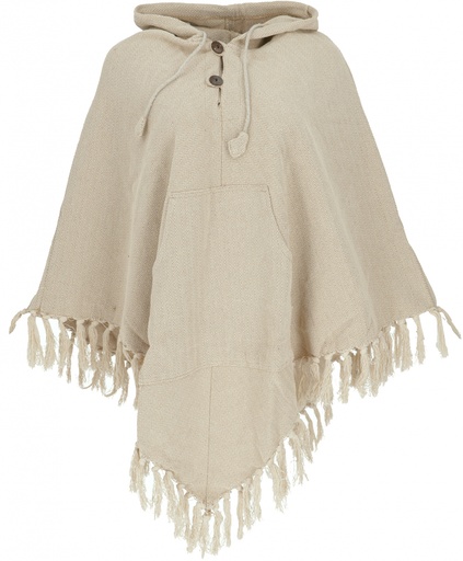 [G34993] Einfarbiger Poncho Boho chic, Andenponcho aus Baumwolle - flax 