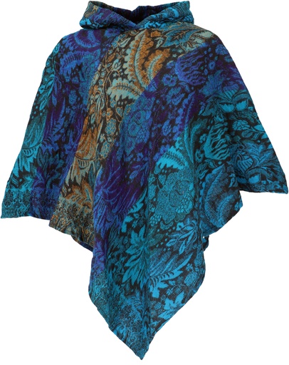 [G41096] Poncho mit Kapuze, Goa Hippie, Boho Poncho - regenbogen 