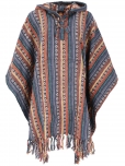 [G41751] Poncho Hippie chic, Ethno Poncho, Andenponcho - blau/gelb 