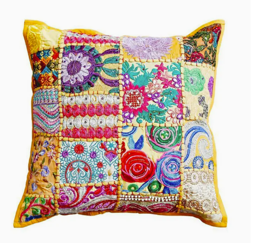 [MA8203] Patchwork Kissen Mar 40x40 cm mit Füllung | Boho Zierkissen | Gelb