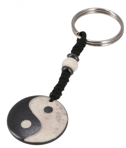 [G16900] Ethno Tibet Schlüsselanhänger, Gravierter Taschenanhänger - Yin Yang - 10 cm Ø3 cm